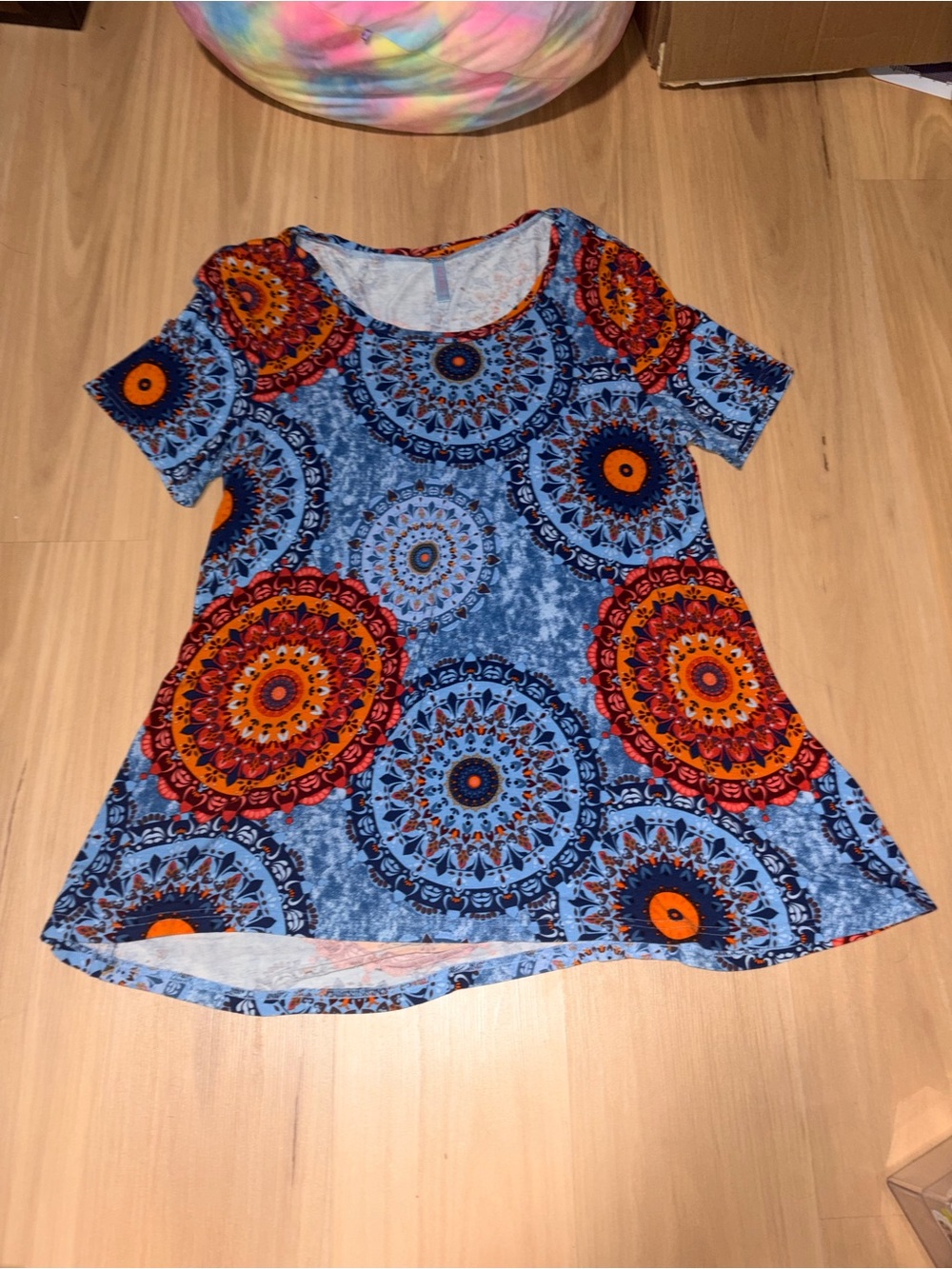 Boho Mandala Scoop Neck Tunic Top - Blue & Orange